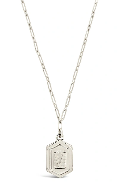 Sterling Forever Rhodium Plated Hexagon Tag Initial Pendant Necklace In Silver-v