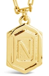Sterling Forever 14k Gold Plated Hexagon Tag Initial Pendant Necklace In Gold-n