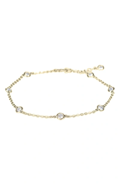 Cz By Kenneth Jay Lane Bezel Cubic Zirconia Station Anklet In Clear/gold