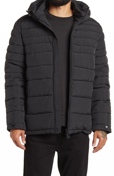 Noize Hooded Variegated Puffer Jacket In Black