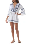 Melissa Odabash Martina Embroidered Cotton And Linen-blend Mini Dress In White