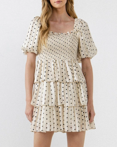 English Factory Polka Dot Multi Tiered Short Sleeve Dress In Cream