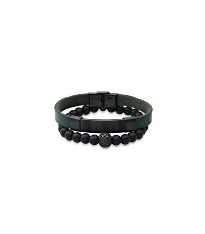 Anthony Jacobs Men's 2-piece Stainless Steel, Leather & Black Lava Beaded Bracelet Set In Multi