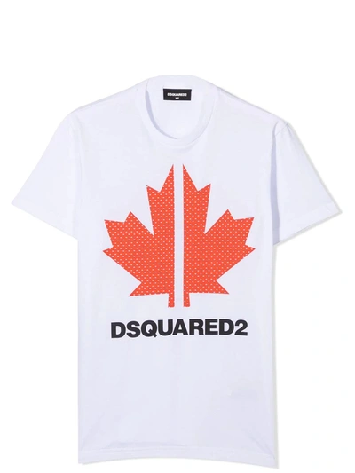 Dsquared2 Kids' Logo Print T-shirt In Bianco+rosso