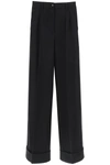 Dolce & Gabbana Black Virgin Wool High-waisted Wide-leg Trousers In Nero (black)