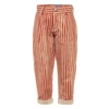 Fay Striped Trousers In Linen And Cotton In Begie-rosso