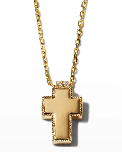 Frederic Sage Yellow Gold Firenze Ii Polished Cross Necklace With Milgrain Edge