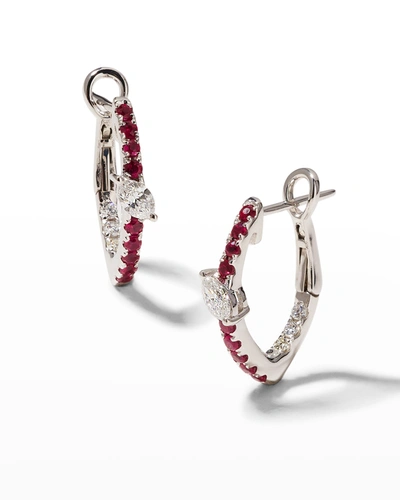 Frederic Sage White Gold Small Slanted Marquise Center Ruby Hoop Earrings