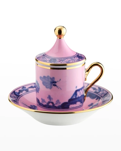 Ginori Empire-style Coffee Cups & Saucers, Set Of 2 - Pink/blue
