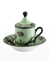GINORI EMPIRE-STYLE COFFEE CUPS & SAUCERS, SET OF 2 - GREEN