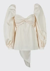 Johanna Ortiz + Net Sustain Love Me Like 70's Ruched Stretch-cotton Poplin Blouse In Brown