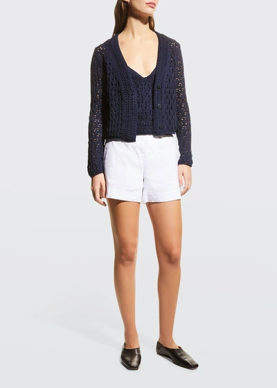 Vince Cotton Crochet Cardigan In Navy