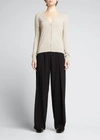 Theory V-neck Button-front Regal Wool Cardigan In Cls Khki