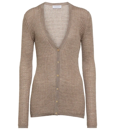 Gabriela Hearst Homer Ribbed Pointelle-knit Cashmere And Silk-blend Cardigan In Neutral