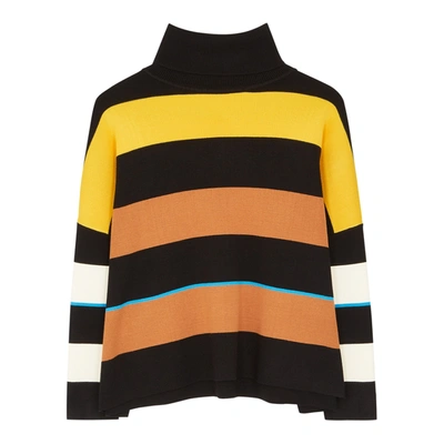 Victoria Beckham Striped Ribbed Knitted Jumper In Brown