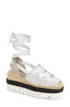 Stella Mccartney Gaia Metallic Lace-up Platform Espadrilles In Silver