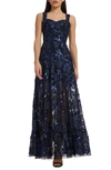 DRESS THE POPULATION ANABEL FLORAL SEQUIN FIT & FLARE GOWN