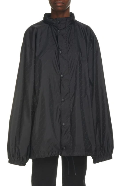 Balenciaga Allover Rain Logo Rain Jacket For Men In Black