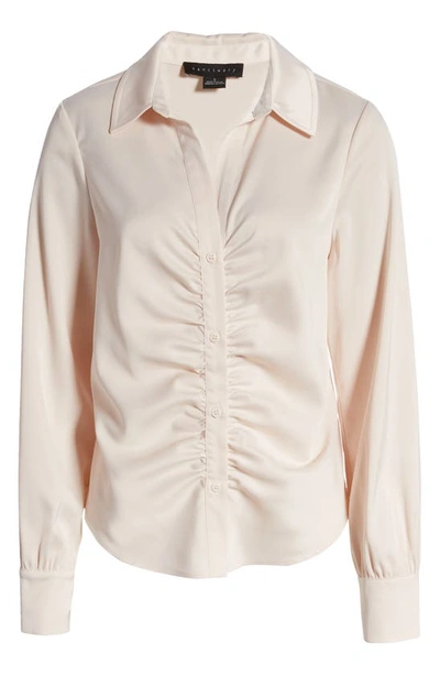 Sanctuary Time To Shine Ruched Satin Button-up Shirt In Natural