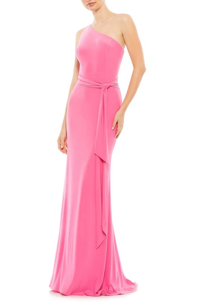 Mac Duggal One-shoulder Jersey Sheath Gown In Candy Pink