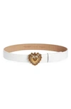 Dolce & Gabbana Devotion Logo Heart Buckle Leather Belt In Bianco Ottico