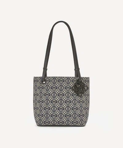 Loewe Women's Square Anagram Jacquard And Leather Tote Bag In Navy/black