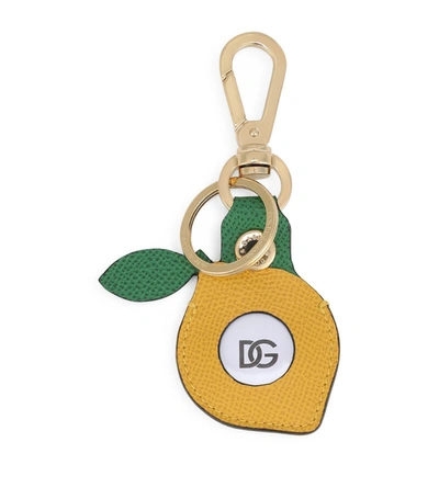 Dolce & Gabbana Lemon Logo-plaque Leather Keyring In Yellow