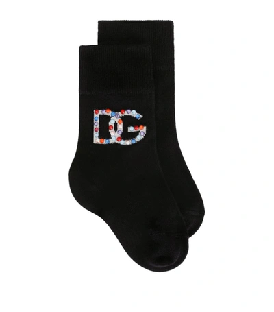 Dolce & Gabbana Kids Cotton Dg Logo Socks In S9000 Combined Colour