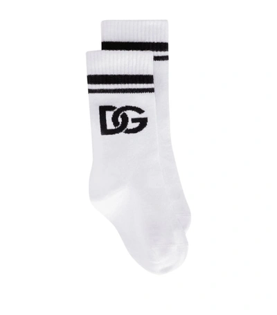 Dolce & Gabbana Kids' Intarsia-knit Logo Socks In White