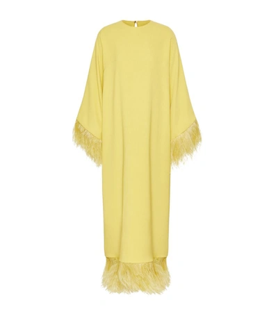 Valentino Feather-trimmed Silk-crepe Maxi Dress In Pale Avocado