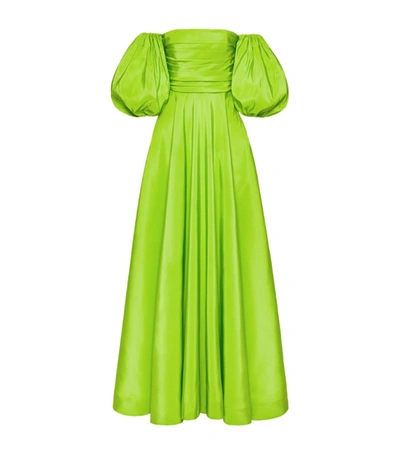 Valentino Puff-sleeve Off-the-shoulder Silk-dupioni Gown In Green