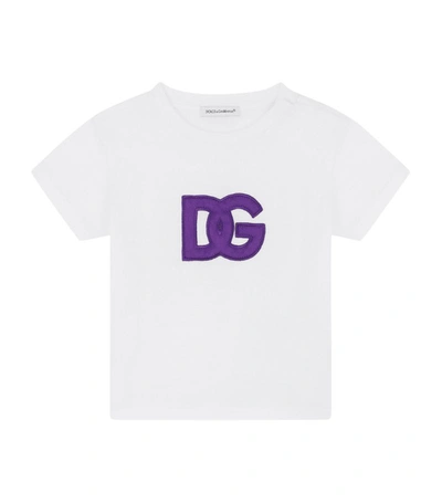Dolce & Gabbana Kids' Logo Patch Cotton Graphic Tee In W0800 Optical White