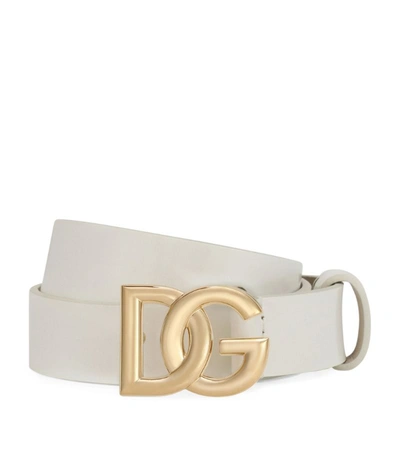 Dolce & Gabbana Kids Leather Logo Belt In White