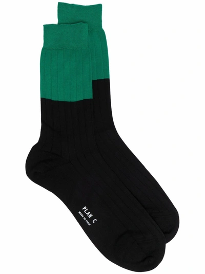 Plan C Two-tone Logo-print Socks In Black