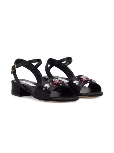 Dolce & Gabbana Kids' Rhinestone-embellished Block-heel Sandals In Black