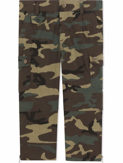 Dolce & Gabbana Kids' Camouflage-print Cargo Trousers In Green