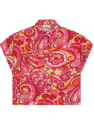 Dolce & Gabbana Kids' Floral Paisley Print Shirt In Pink