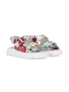 Dolce & Gabbana Floral-print Double-buckle Sandals In Blue