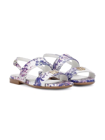 Dolce & Gabbana Kids' Floral-print Slingback Sandals In Lavender