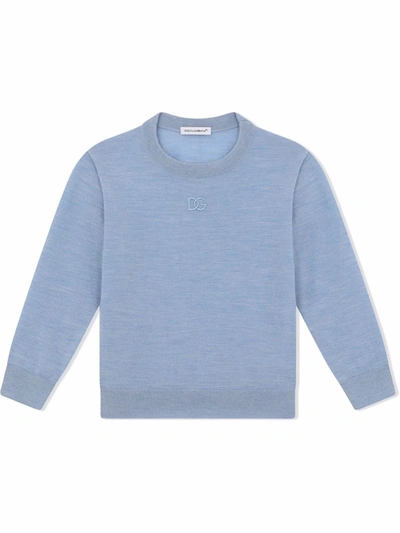 Dolce & Gabbana Kids' Embroidered Logo Cashmere Jumper In Blue