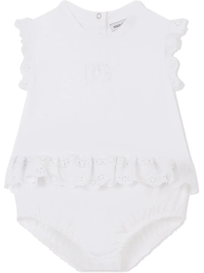 Dolce & Gabbana Babies' Broderie-anglaise Poplin Romper In White