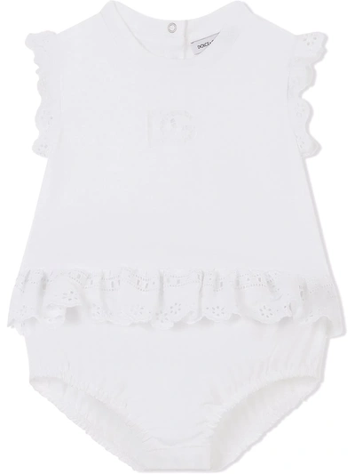 Dolce & Gabbana Babies' Broderie-anglaise Poplin Romper In Bianco