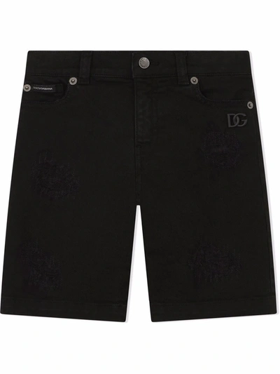 Dolce & Gabbana Kids' Distressed-finish Denim Shorts In Black