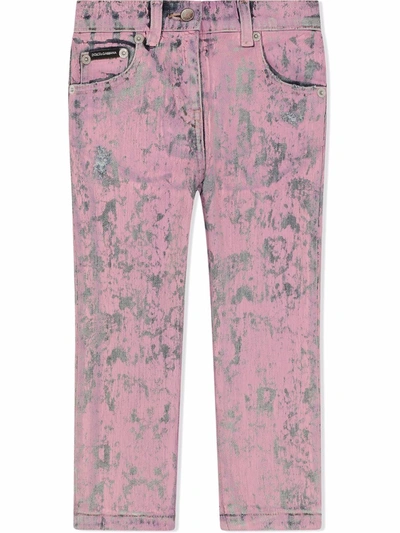 Dolce & Gabbana Kids Acid-wash Straight-fit Jeans (2-6 Years) In Pink