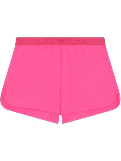 Dolce & Gabbana Kids' Logo Waistband Shorts In Fuxia