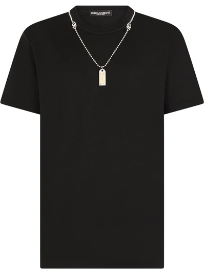 Dolce & Gabbana Cotton T-shirt With Necklace In Black