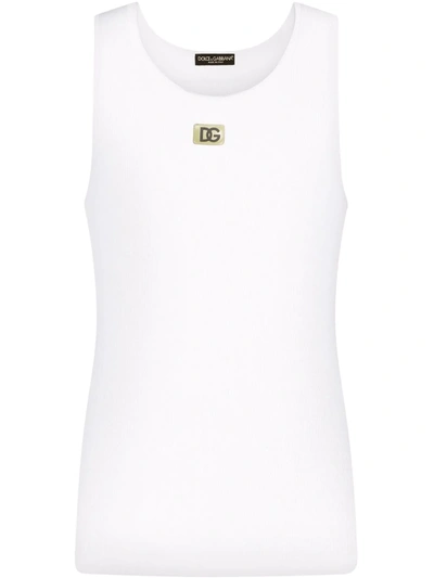 Dolce & Gabbana Tank Top With Logo Patch In White