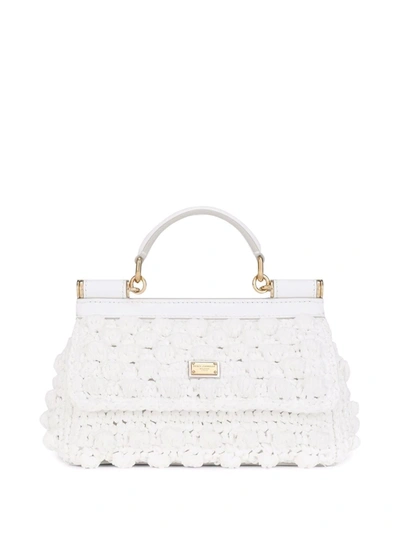 Dolce & Gabbana Small Sicily Raffia Crochet Shoulder Bag In White