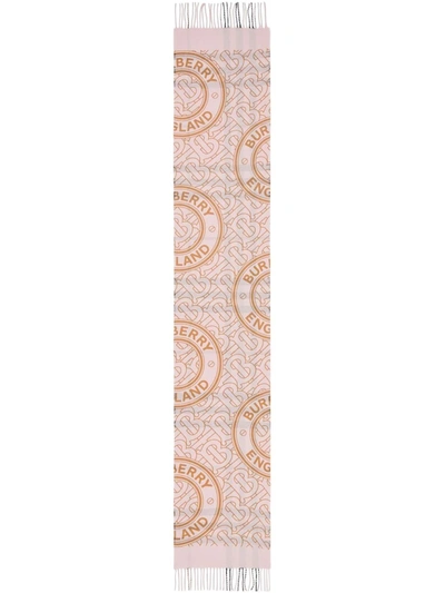 Burberry Tb Logo-print Reversible Check Scarf In Pink