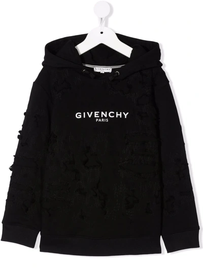 Givenchy Kids' Textured Finish Hoodie In Black